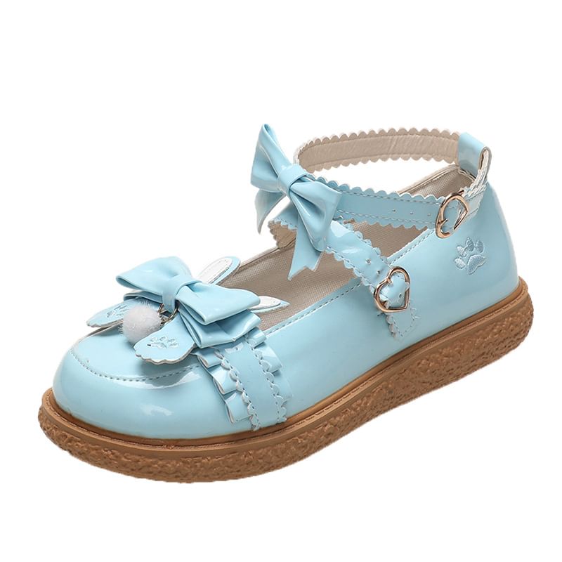 Embroidered Platform Strap Mary Ankle Jane Paw Bow Shoes