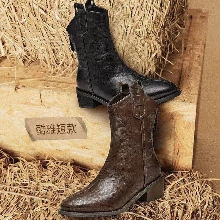 Chunky Mid-Calf Heel Boots Pointed