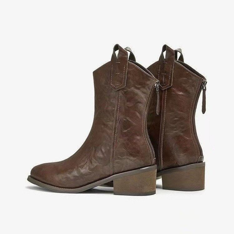 Chunky Mid-Calf Heel Boots Pointed