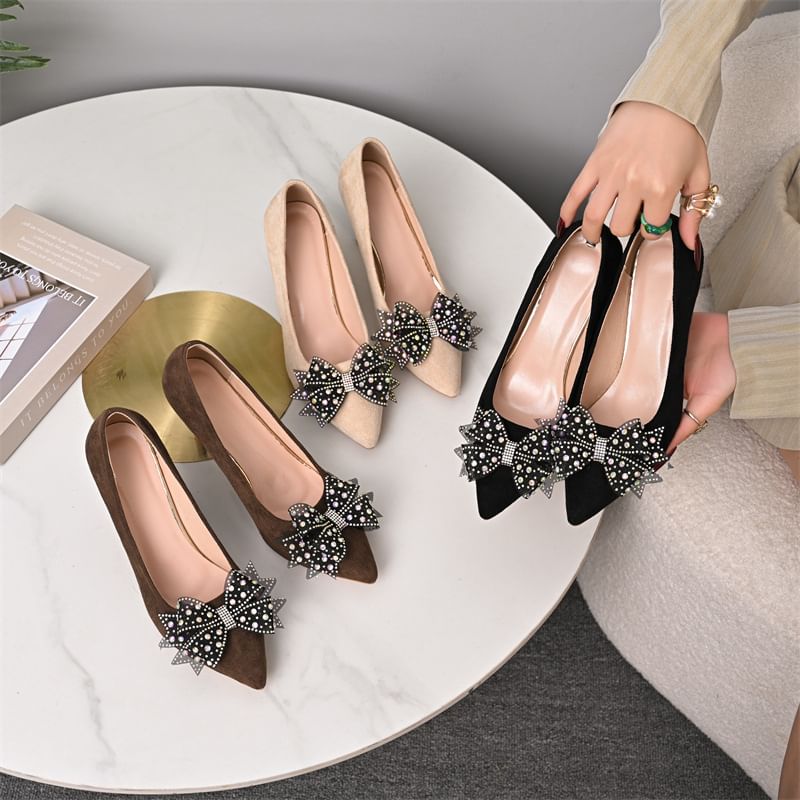 Pointed Stiletto Bow Pumps