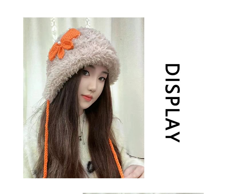 Hat Bow Applique Chenille Trapper