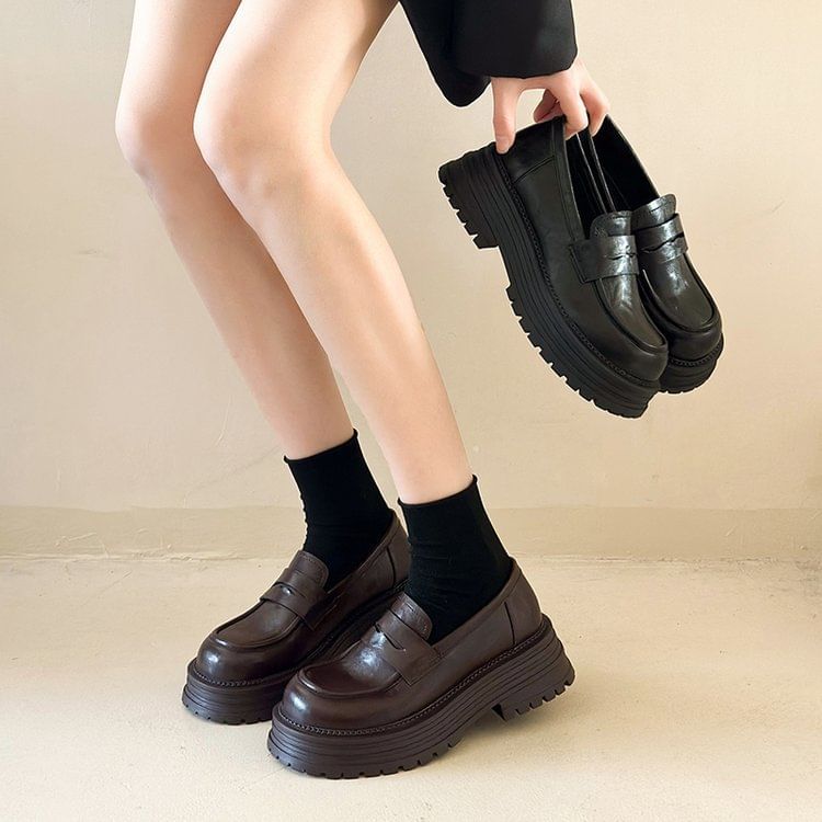 Faux Leather Loafers Platform