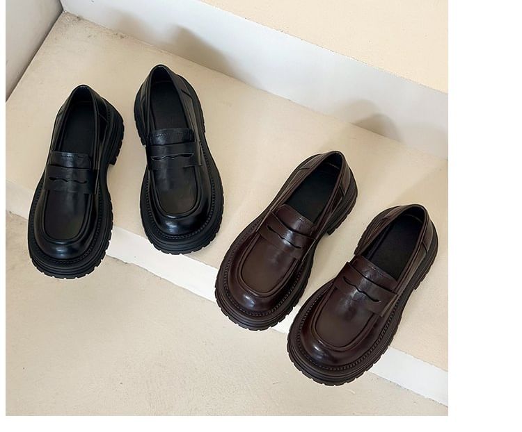 Faux Leather Loafers Platform