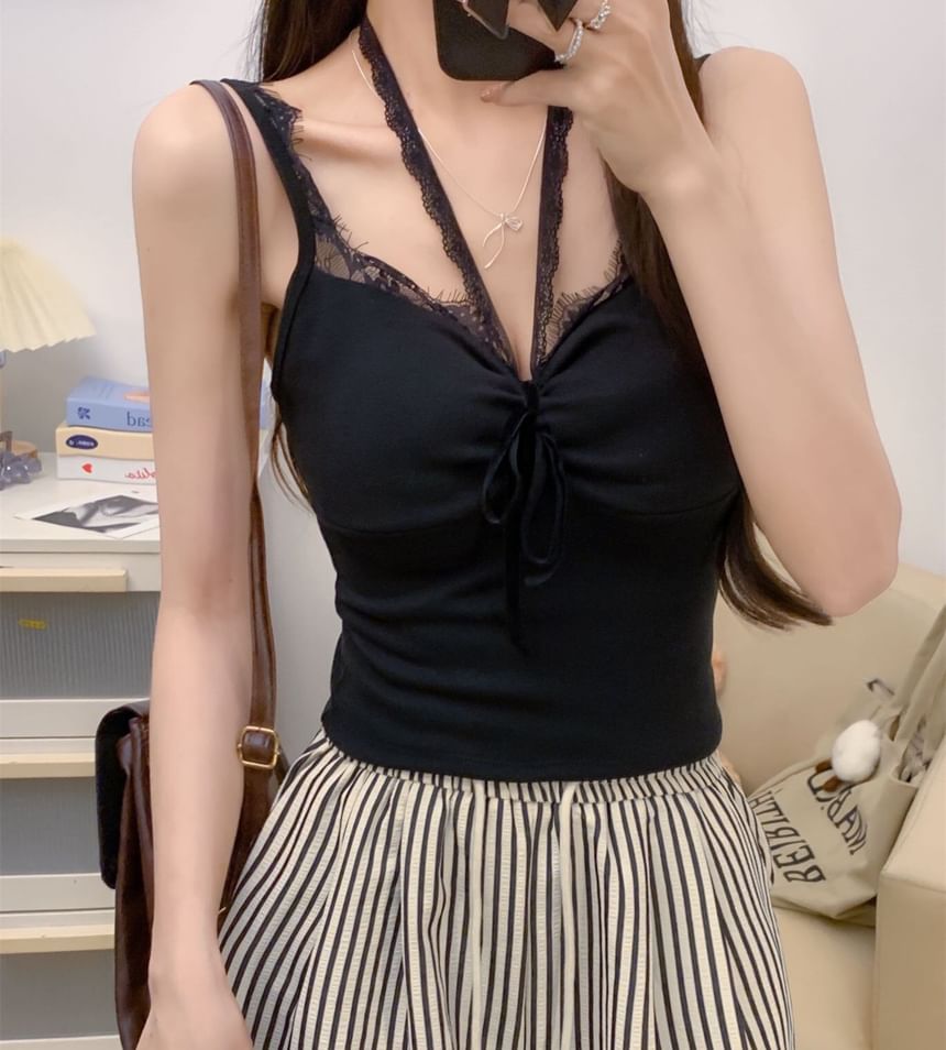 Sample V-Neck Lace Trim Crop Cami Top
