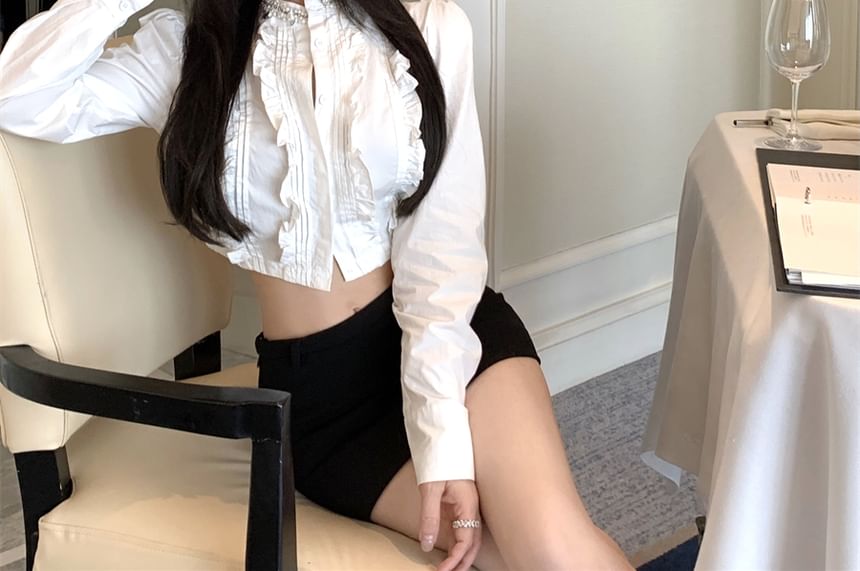 Sample Long-Sleeve Plain Ruffle Crop Shirt