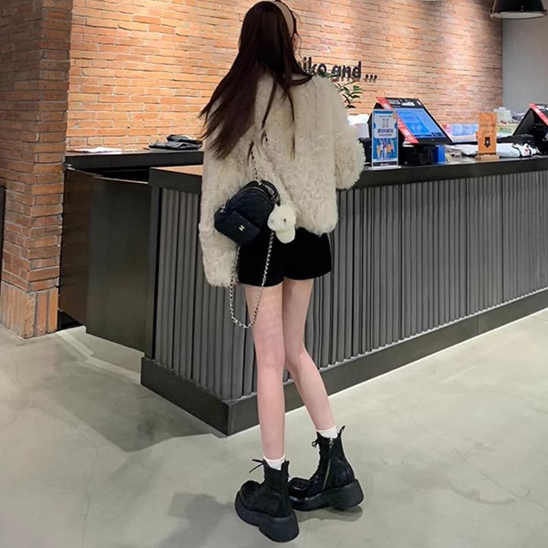 Plain Boots Short Faux Leather Lace-Up Platform
