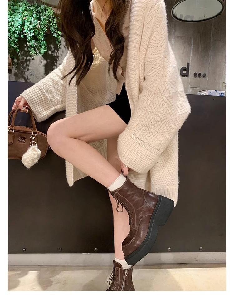 Plain Boots Short Faux Leather Lace-Up Platform
