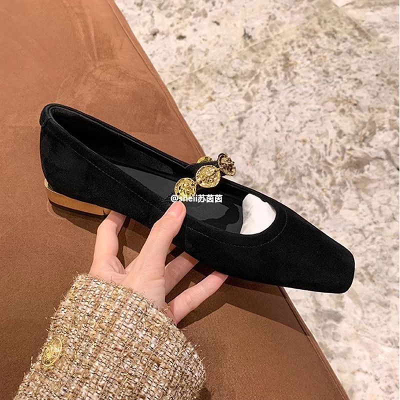 Pumps Low Plain Accent Heel Metal Mary Jane