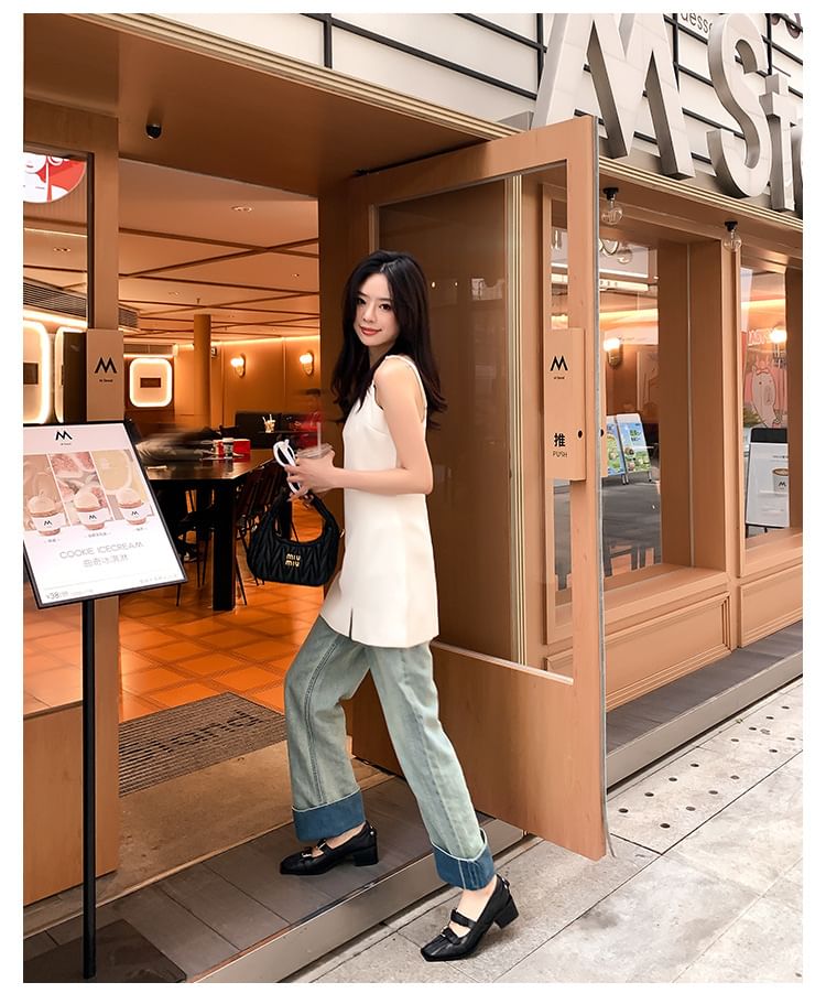 Sample Square Toe Buckle Block Heel Mary Jane Pumps