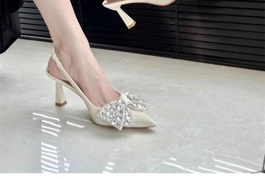 SamplePointed Toe Rhinestone Bow Slingback Pumps