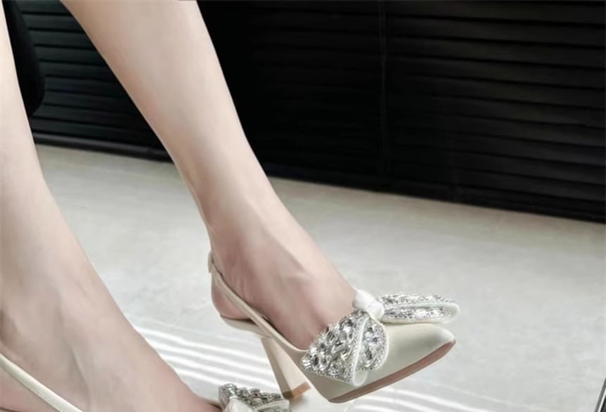SamplePointed Toe Rhinestone Bow Slingback Pumps