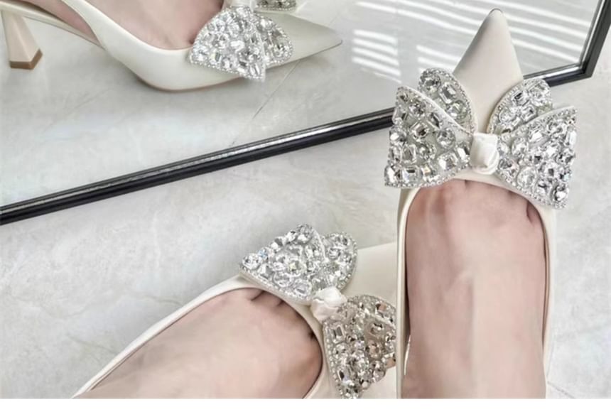 SamplePointed Toe Rhinestone Bow Slingback Pumps