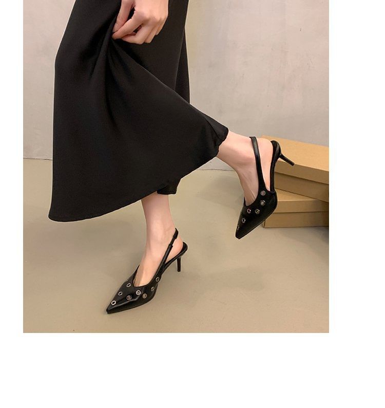 SamplePointed Toe Grommet Slingback Pumps