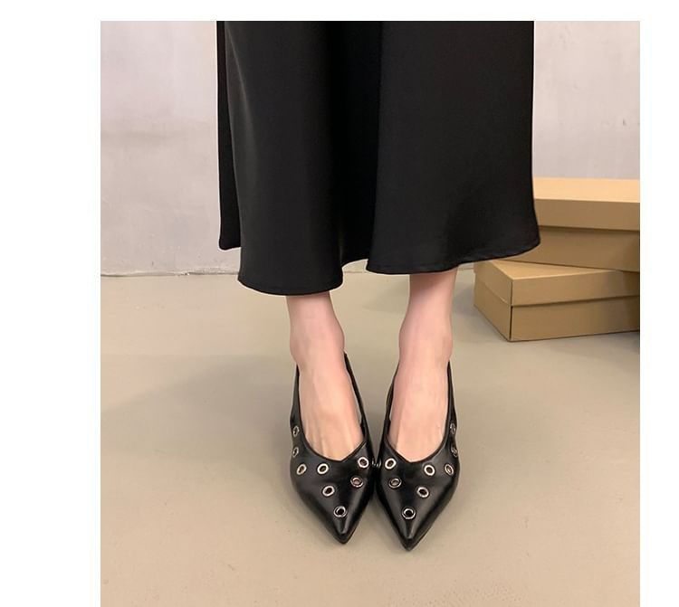SamplePointed Toe Grommet Slingback Pumps