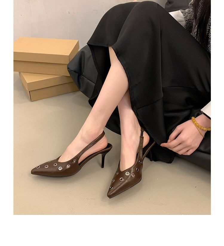 SamplePointed Toe Grommet Slingback Pumps