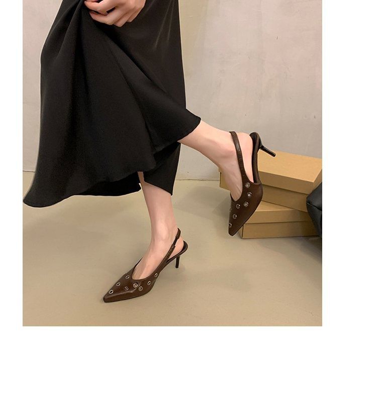 SamplePointed Toe Grommet Slingback Pumps