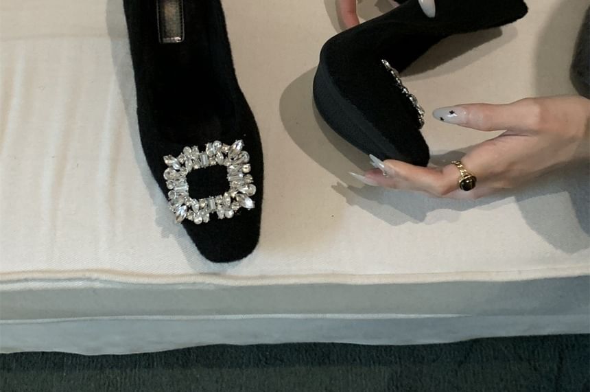 Sample Square Toe Rhinestone Buckle Block Heel Pumps