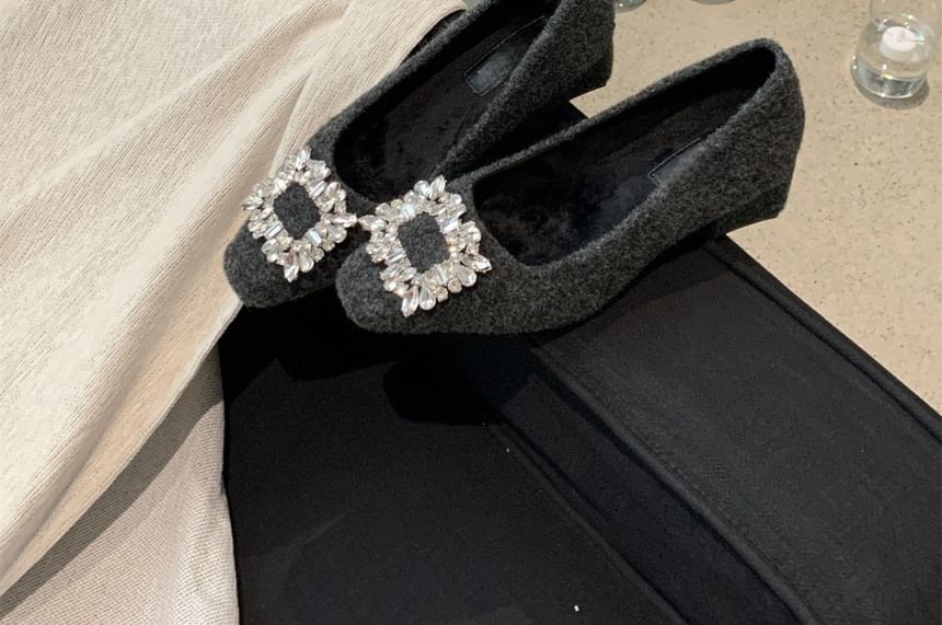 Sample Square Toe Rhinestone Buckle Block Heel Pumps
