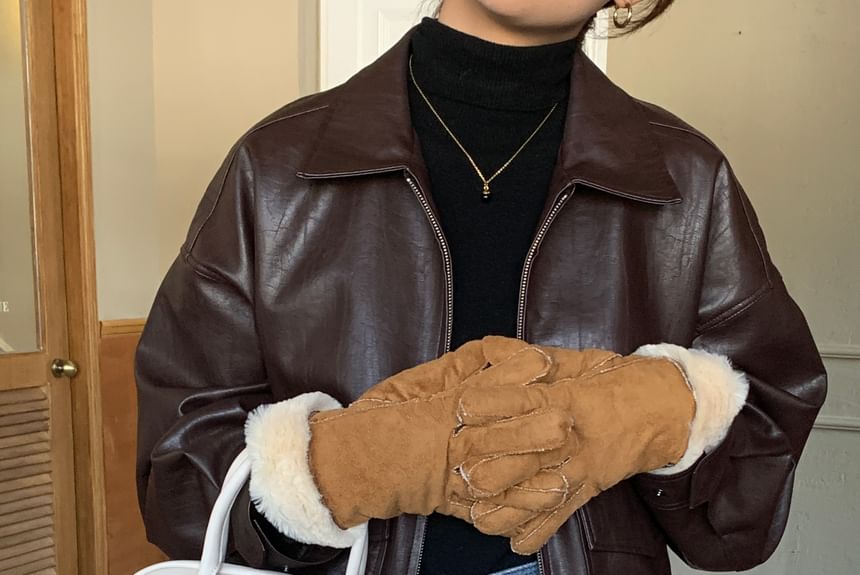 Suede Plain Fluffy Faux Gloves Trim