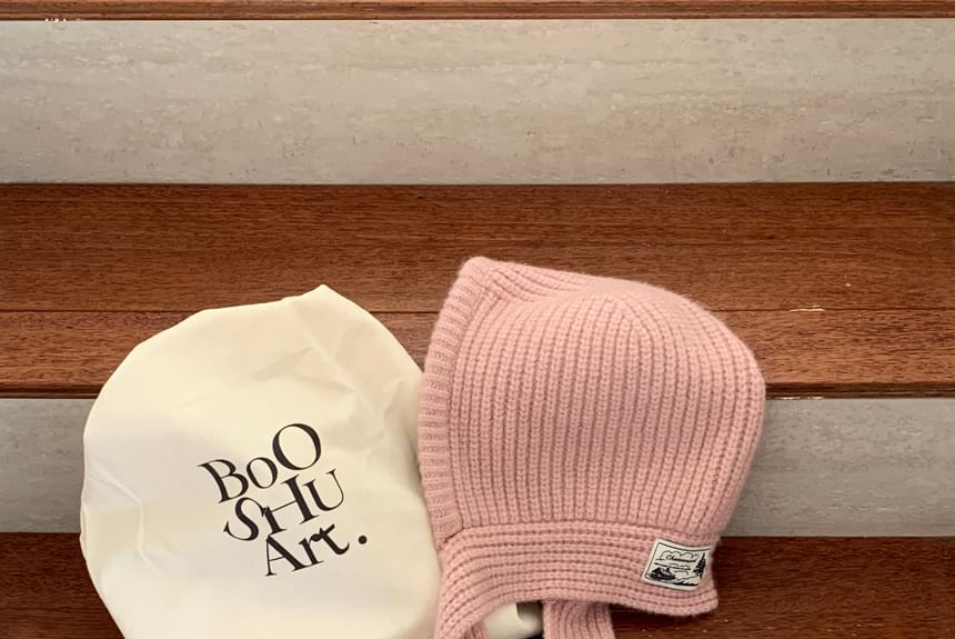 Lace-Up Balaclava Plain Ribbed Applique Knit