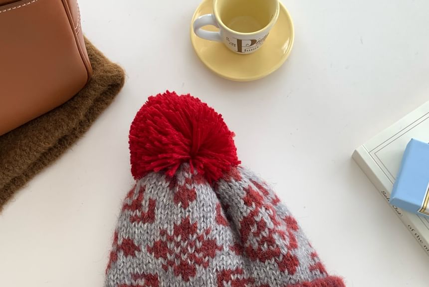 Patterned Pom Beanie