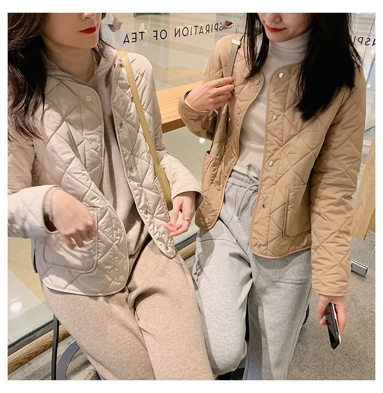 Jacket Quilted Button-Up V-Neck