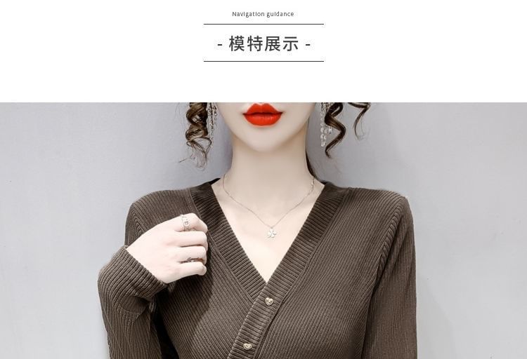 V-Neck Plain Asymmetrical Crop Long-Sleeve Top