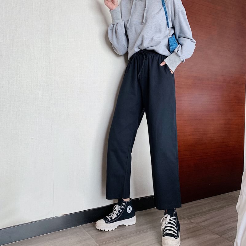 Rise Plain Leg Pants Wide Cargo High