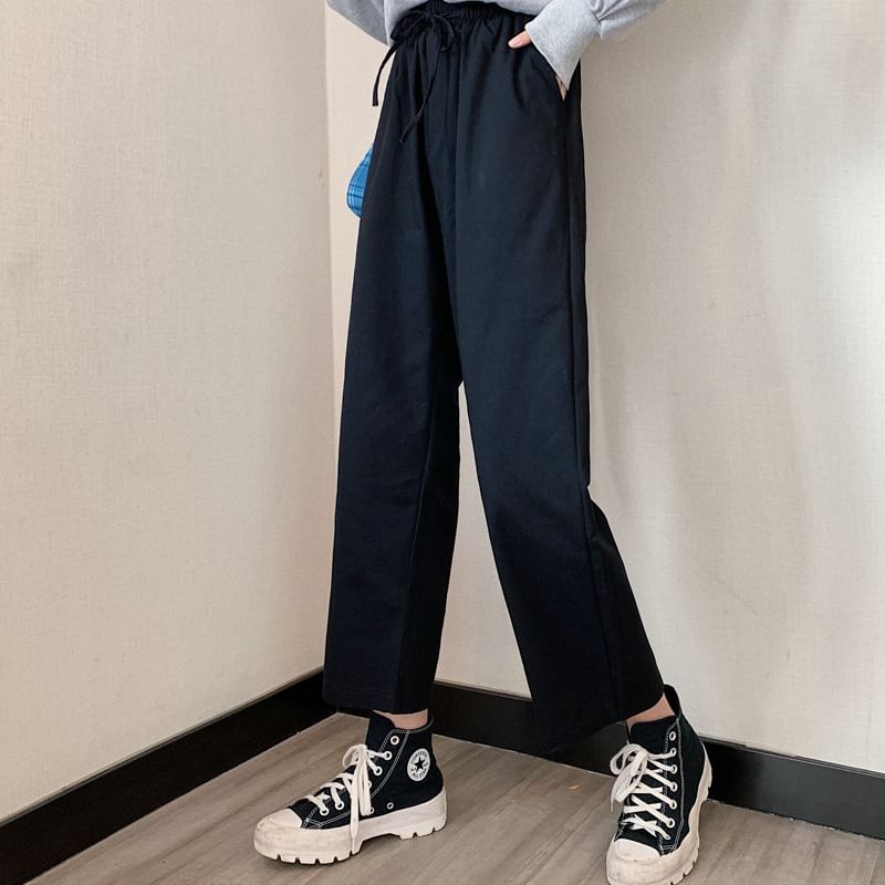 Rise Plain Leg Pants Wide Cargo High