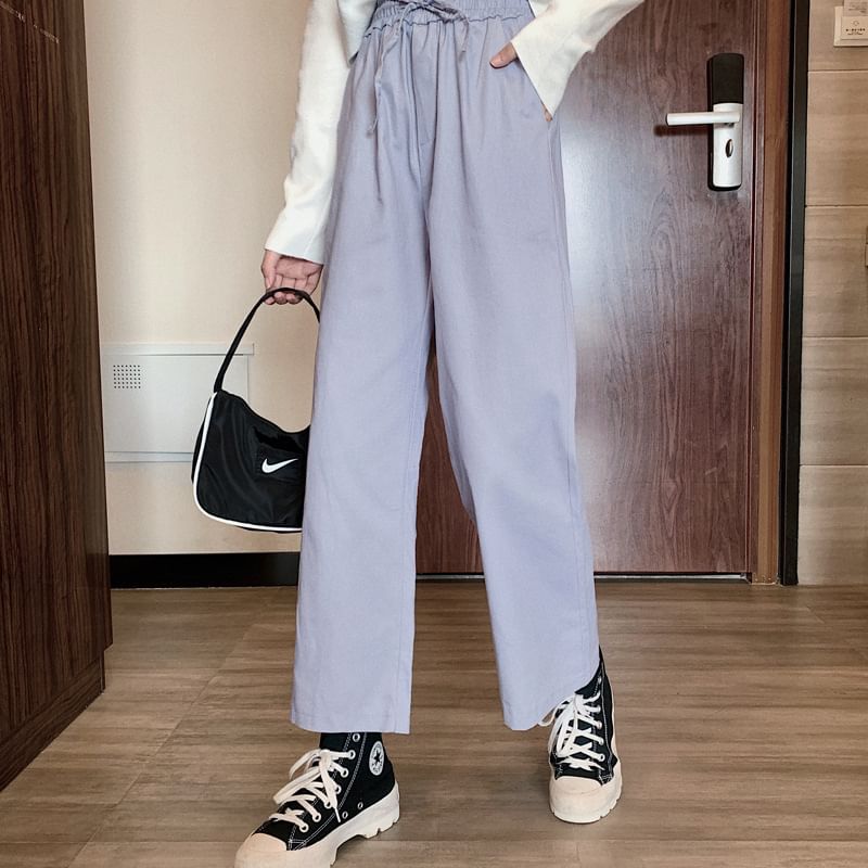 Rise Plain Leg Pants Wide Cargo High