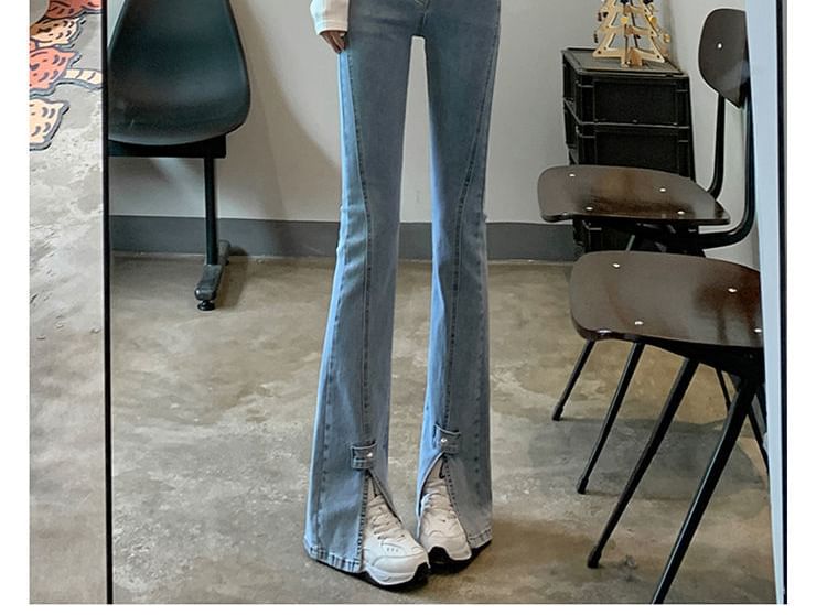 Hem High Slit Waist Jeans Flared