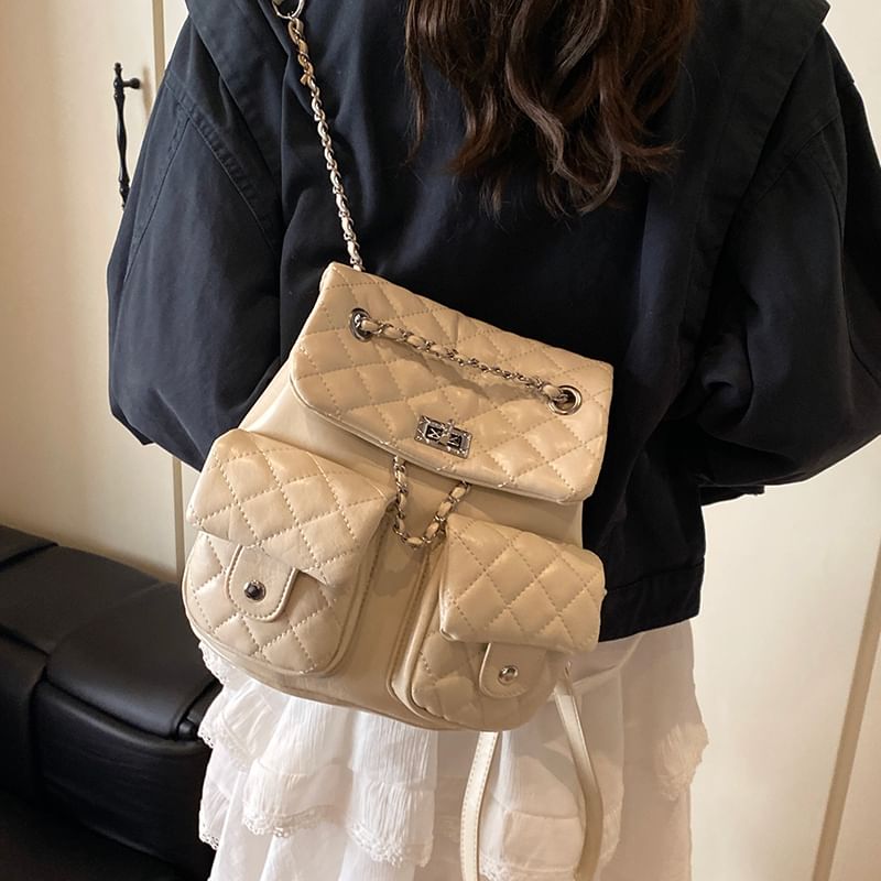 Leather Quilted Chain Faux Strap Backpack