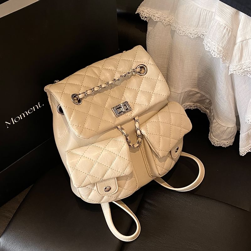 Leather Quilted Chain Faux Strap Backpack