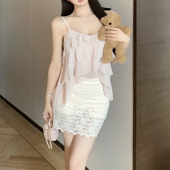 Sample Plain Ruffle Asymmetrical Cami Top