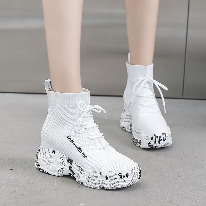Lace-Up Printed Boots Platform Short