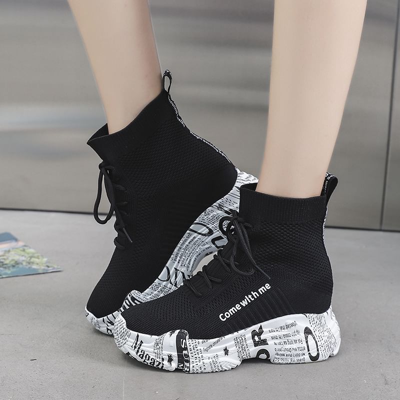 Lace-Up Printed Boots Platform Short