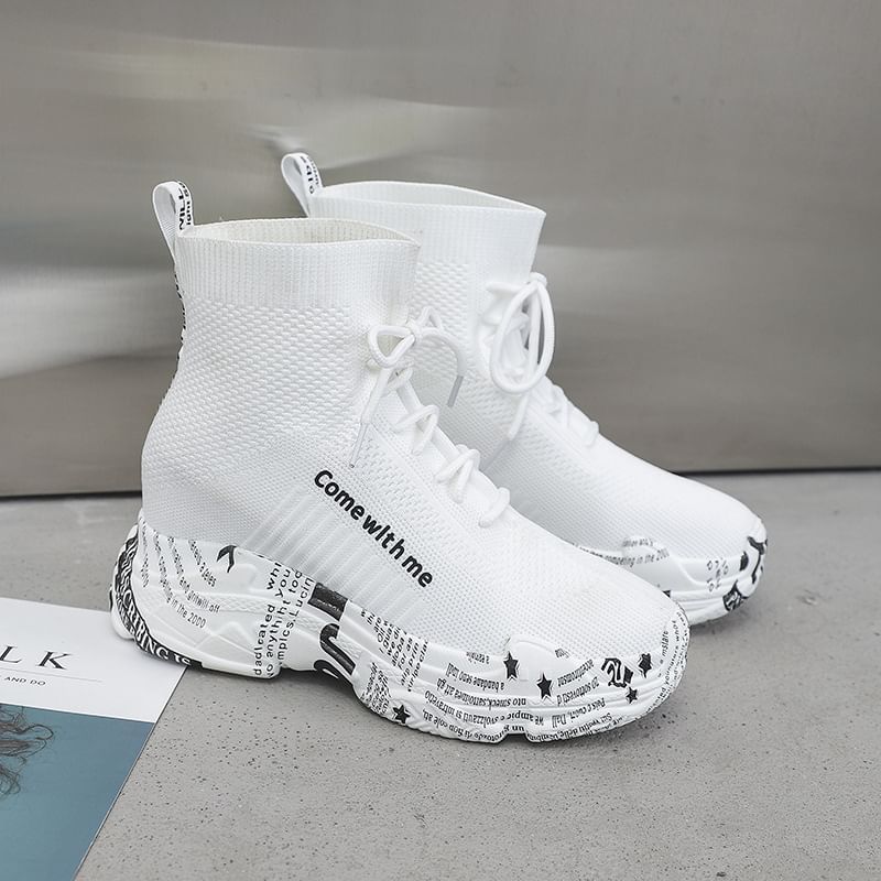 Lace-Up Printed Boots Platform Short