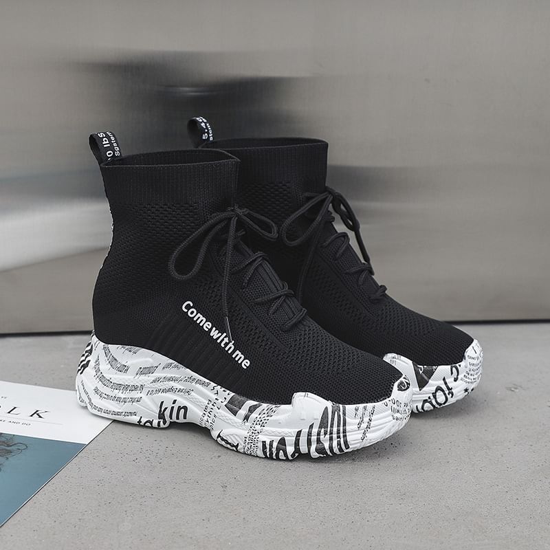 Lace-Up Printed Boots Platform Short