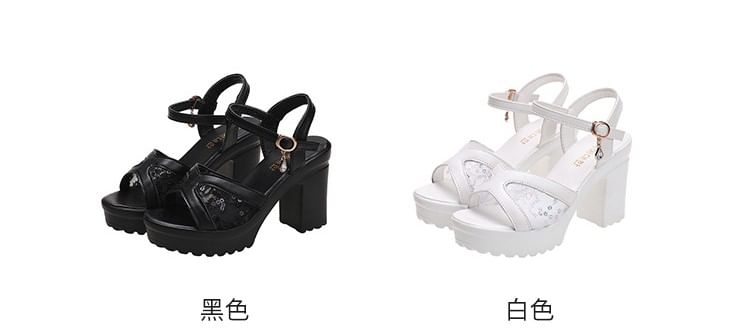 Platform Sequined Chunky Heel Sandals