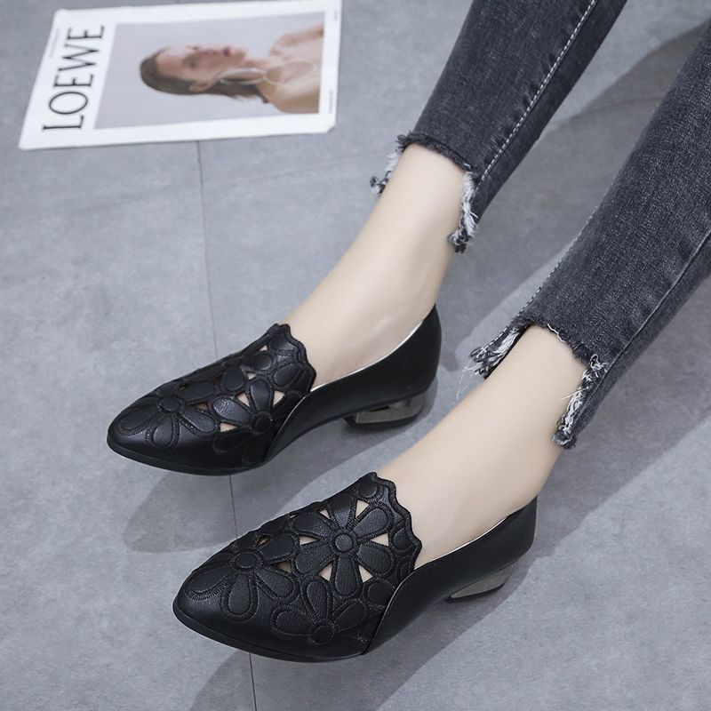 Floral Heel Pumps Chunky Embroidered