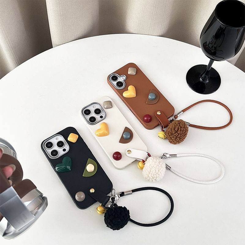 Phone Geometric Case Strap with Pom
