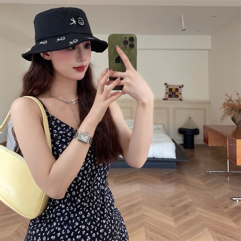 Embroidered Smiley Face Bucket Hat
