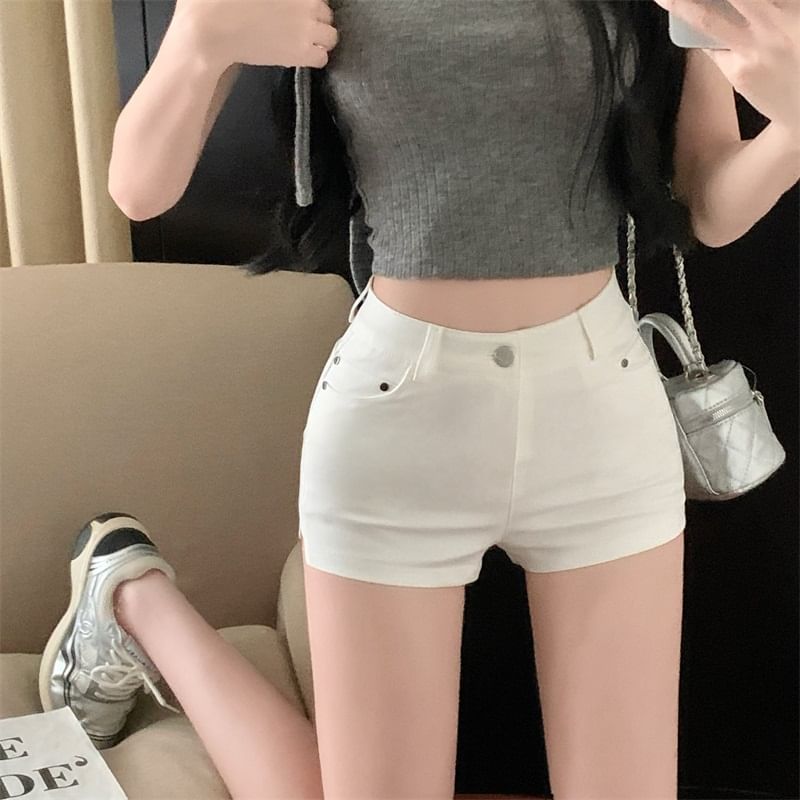 Sample High Waist Plain Zip Hem Shorts