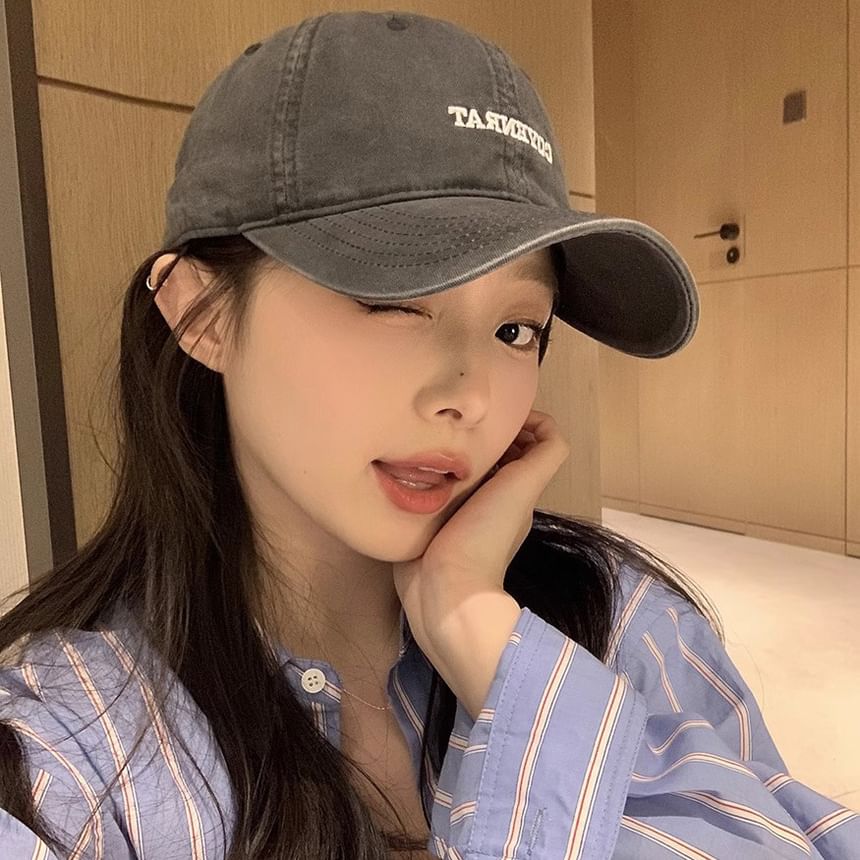 Washed Cap Lettering Embroidered Baseball