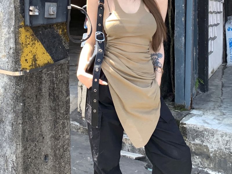 Sample Sleeveless U-Neck Asymmetrical Plain Top