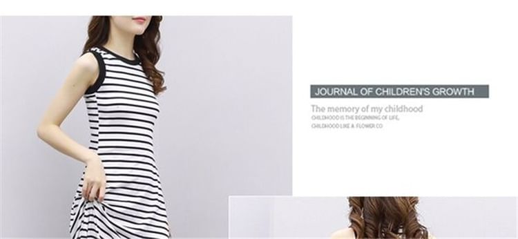 Crew Striped Neck Tank A-Line Midi Dress