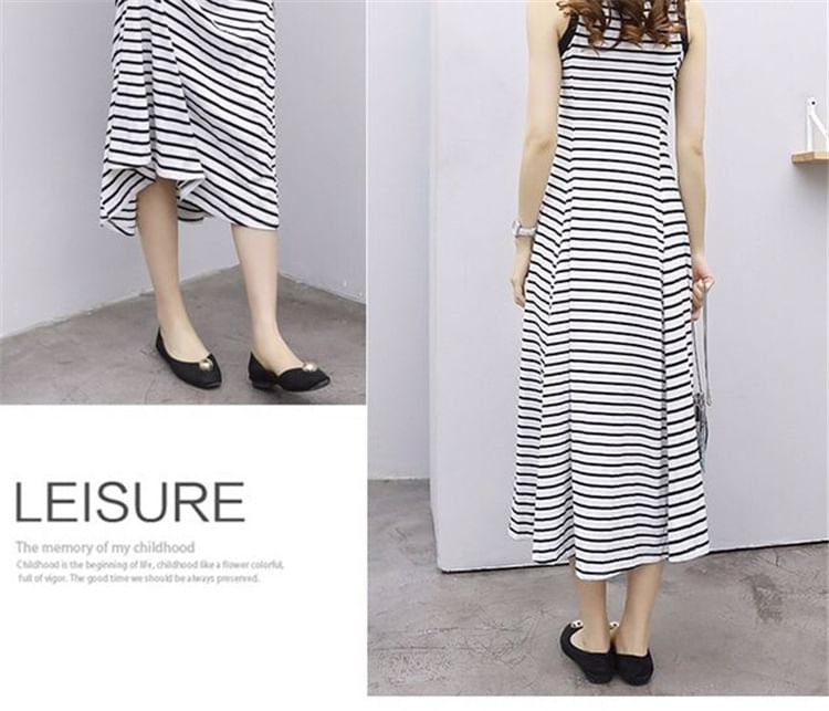 Crew Striped Neck Tank A-Line Midi Dress