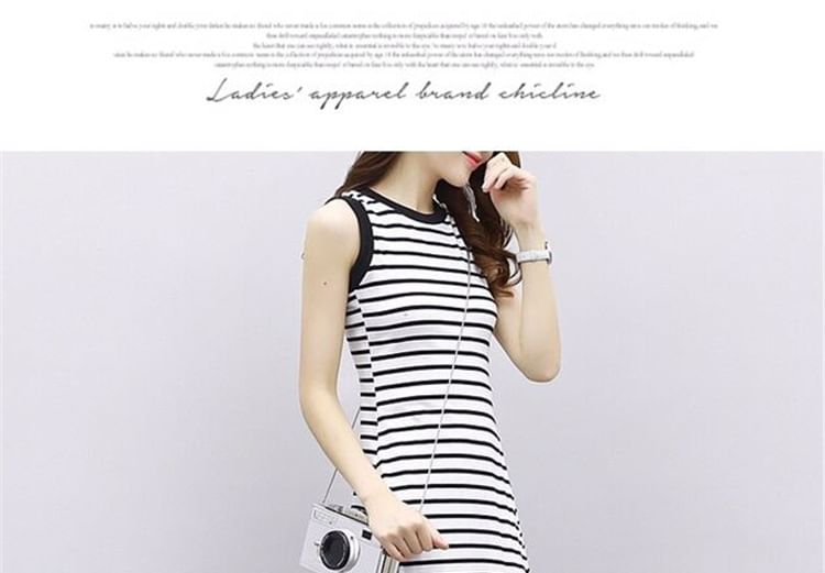 Crew Striped Neck Tank A-Line Midi Dress
