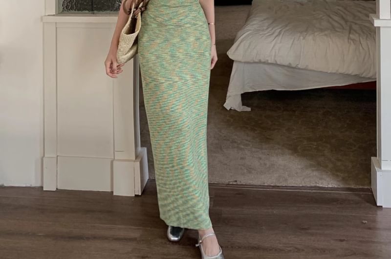 Sample Melange Knit Camisole Top / High Rise Maxi Pencil Skirt