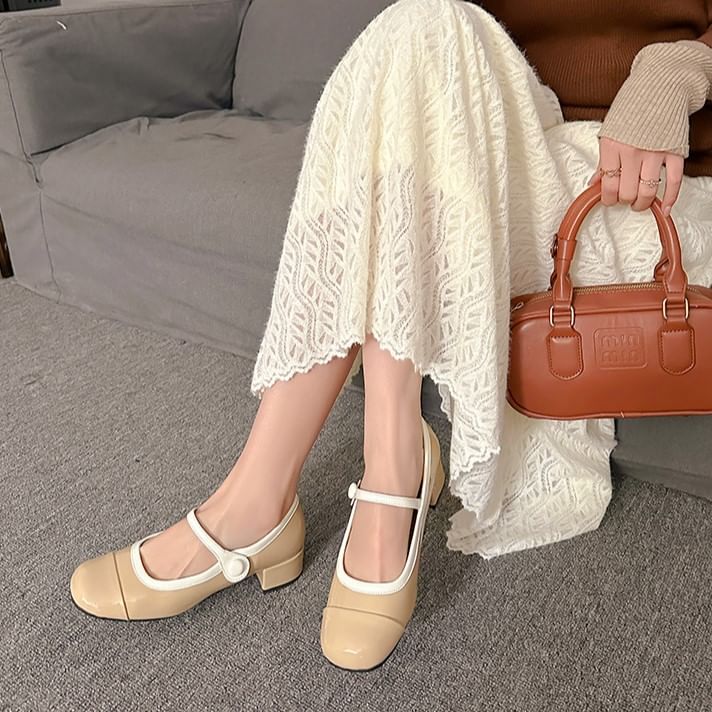 Pumps Jane Contrast Heel Block Mary Trim